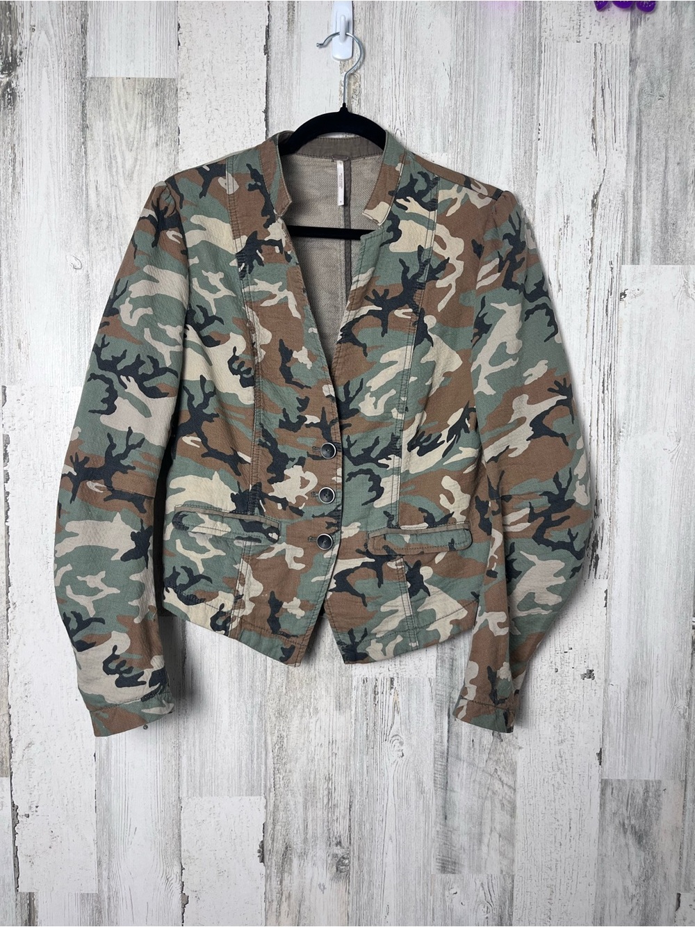 Free People Camo Blazer Jacket in Green and Brown size 8 - Picture 2 of 9